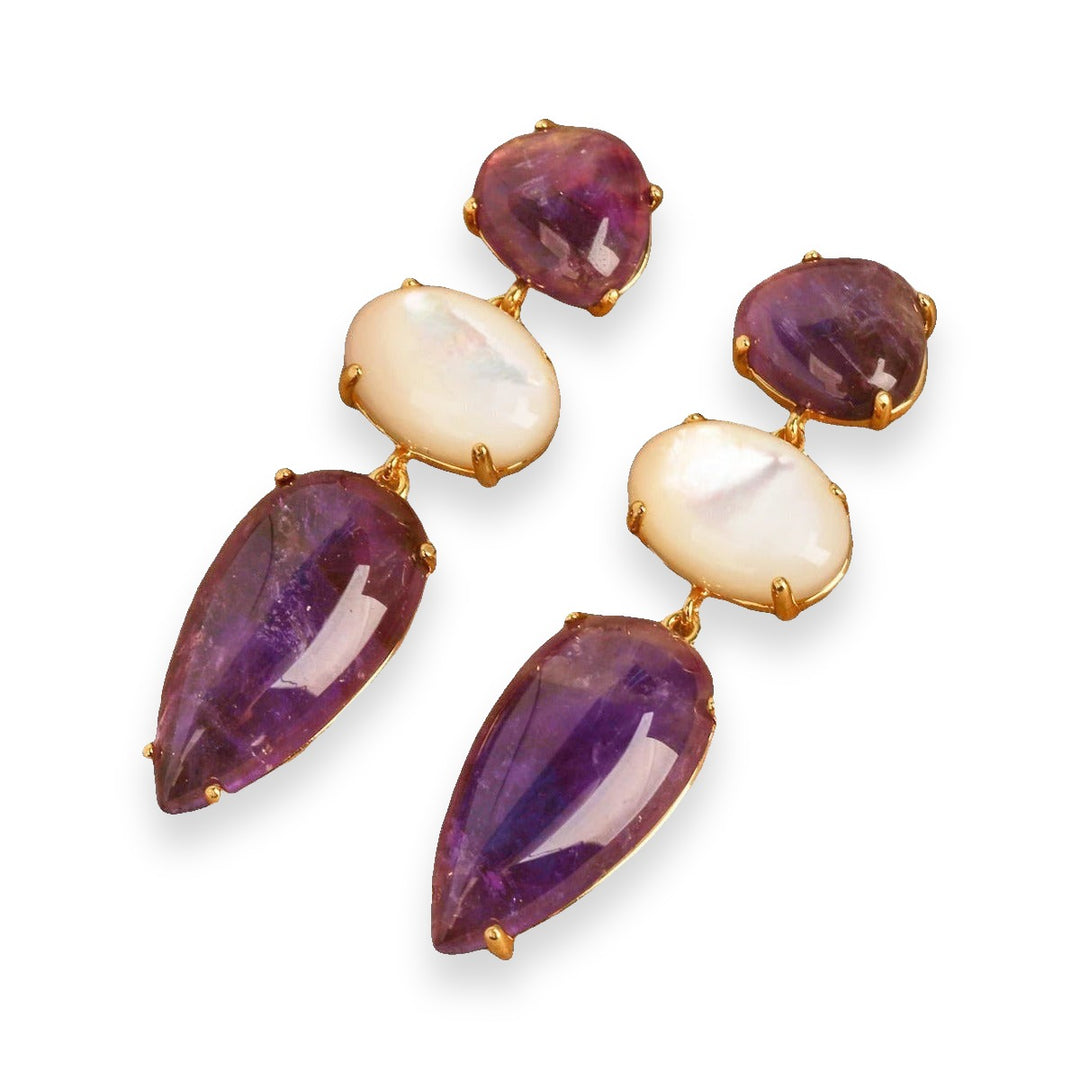 עגילי קוורץ ורוד דגם ים