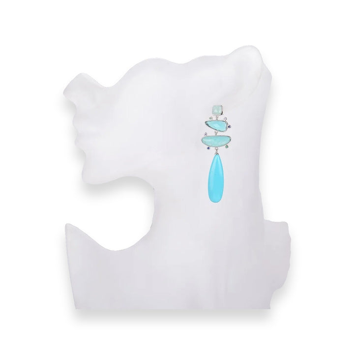 עגילי טורקיז ואמזוניט דגם דרורית