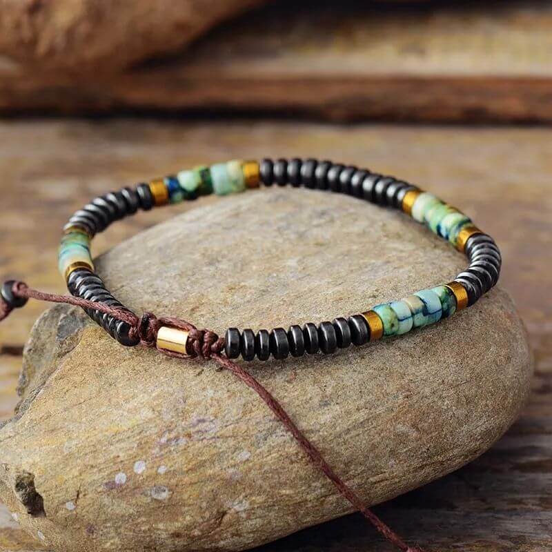 צמיד בוהו חרוזי ג'אספ,המטייט, טורקיז