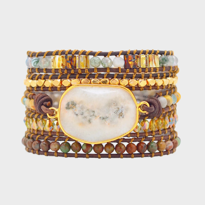 צמיד עטיפה "אלת הלבנה" – אגט, אופל ירוק ודרוזי