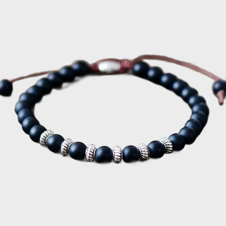 צמיד בוהו אוניקס שחור מאט לגבר