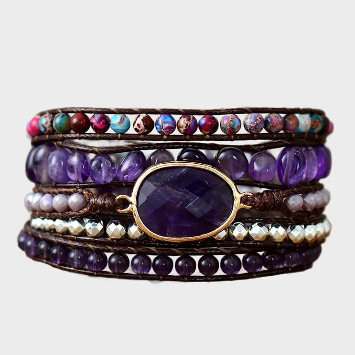 צמיד ליפוף ארוך – אמטיסט וג'ספר ב-5 שכבות