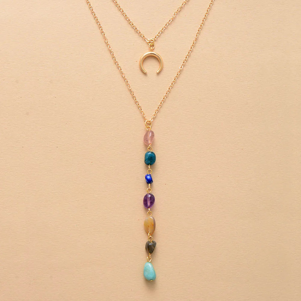 שרשרת “לבבות צ’אקרה” – תליון לבבות צבעוני על שרשרת מצופה זהב