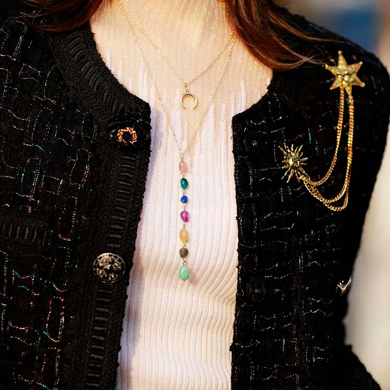 שרשרת “לבבות צ’אקרה” – תליון לבבות צבעוני על שרשרת מצופה זהב