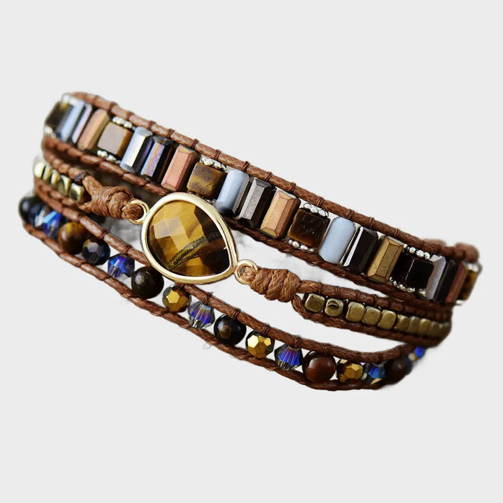 צמיד “עין הנמר” – מרכז אבן זהובה על חוט טבעוני